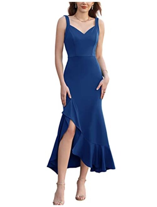 GRACE KARIN Women's Long Formal Dresses Sleeveless V Neck Cocktail Wedding Guest Dresses Mermaid Ruffle Party Prom Maxi Dress