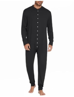 Men's Thermal Union Suit Button Down Onesies Long Sleeve One Piece Pajama S-XXL