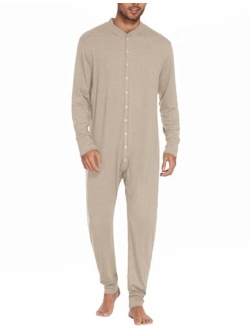 Men's Thermal Union Suit Button Down Onesies Long Sleeve One Piece Pajama S-XXL