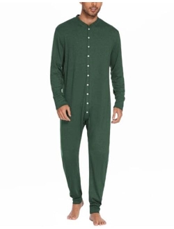 Men's Thermal Union Suit Button Down Onesies Long Sleeve One Piece Pajama S-XXL