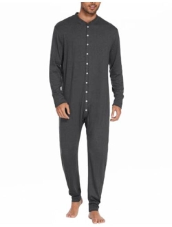 Men's Thermal Union Suit Button Down Onesies Long Sleeve One Piece Pajama S-XXL