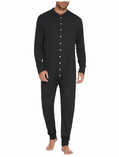 Ekouaer Men's Thermal Union Suit Button Down Onesies Long Sleeve One Piece Pajama S-XXL