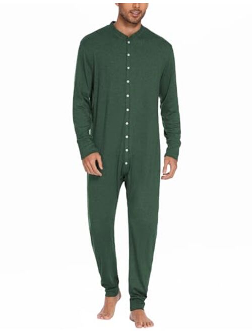 Ekouaer Men's Thermal Union Suit Button Down Onesies Long Sleeve One Piece Pajama S-XXL