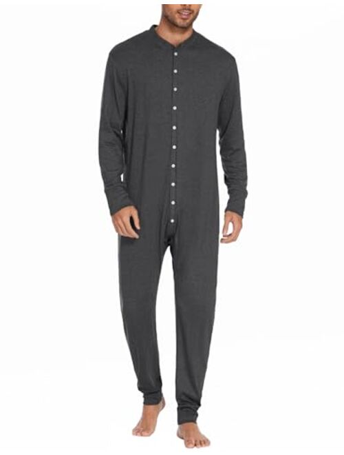 Ekouaer Men's Thermal Union Suit Button Down Onesies Long Sleeve One Piece Pajama S-XXL