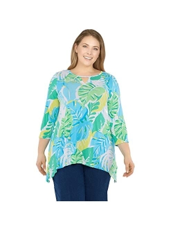 Women's Plus-Size Knit Graphic Tropical Print top