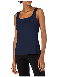 Women's Plus-Size 1X1 Rib Square-Neck Sleeveless Tank