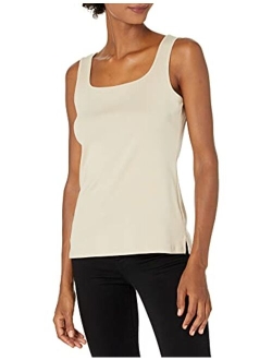 Women's Plus-Size 1X1 Rib Square-Neck Sleeveless Tank