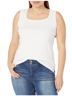 Women's Plus-Size 1X1 Rib Square-Neck Sleeveless Tank