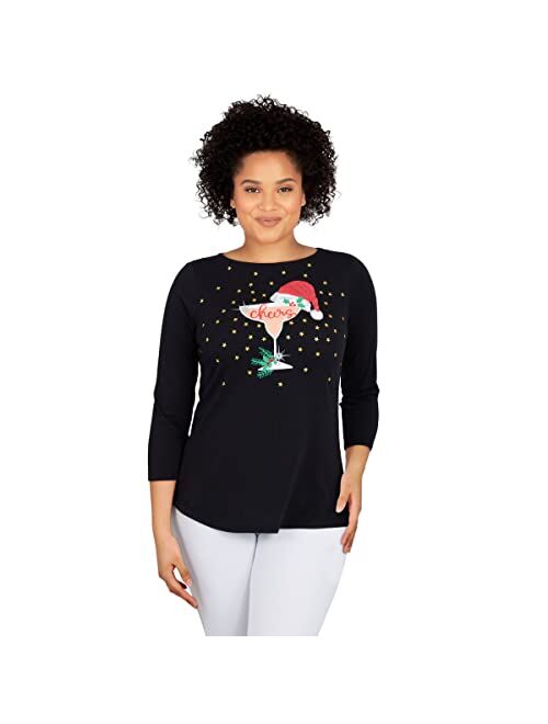 Ruby Rd. Womens Womens Petite Holiday Cheers Top