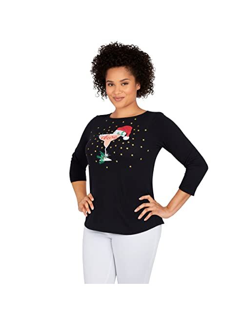 Ruby Rd. Womens Womens Petite Holiday Cheers Top