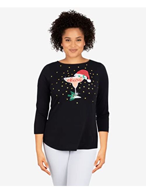 Ruby Rd. Womens Womens Petite Holiday Cheers Top