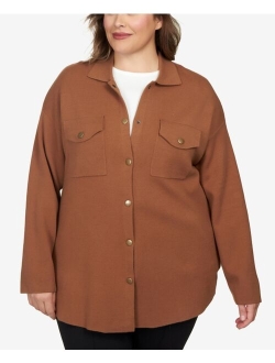 Plus Size Solid Shacket Sweater