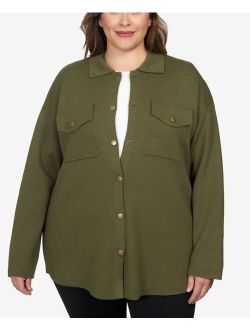 Plus Size Solid Shacket Sweater