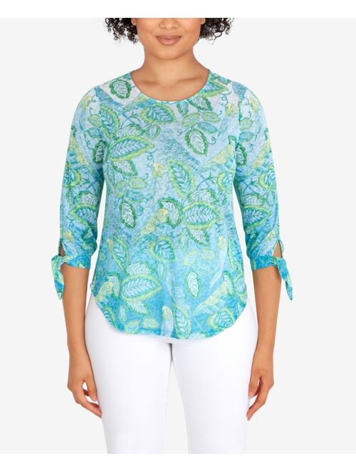 RUBY RD. Petite Knit Parakeet Border Print Top