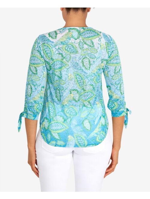 RUBY RD. Petite Knit Parakeet Border Print Top