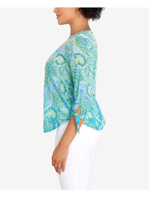 RUBY RD. Petite Knit Parakeet Border Print Top