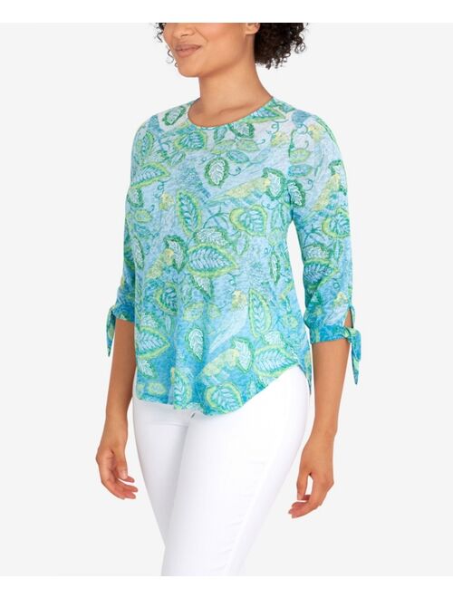 RUBY RD. Petite Knit Parakeet Border Print Top