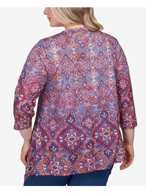 RUBY RD. Plus Size Keyhole Medallion Paisley Border Jersey Top