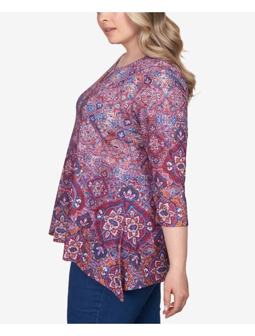 RUBY RD. Plus Size Keyhole Medallion Paisley Border Jersey Top