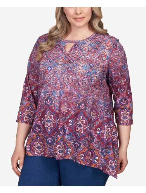 RUBY RD. Plus Size Keyhole Medallion Paisley Border Jersey Top