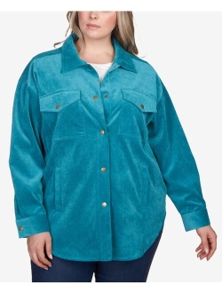 Plus Size Button Up Solid Pincord Jacket