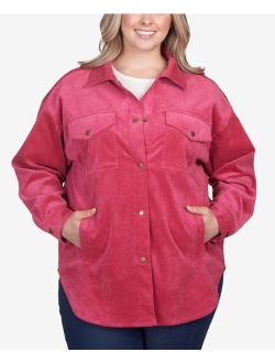 Plus Size Button Up Solid Pincord Jacket