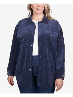 Plus Size Button Up Solid Pincord Jacket