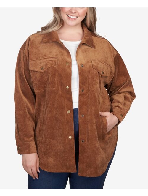 RUBY RD. Plus Size Button Up Solid Pincord Jacket