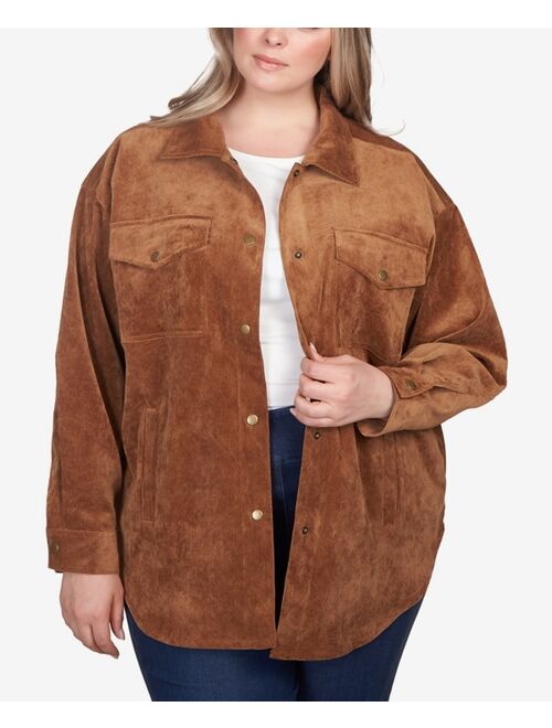 RUBY RD. Plus Size Button Up Solid Pincord Jacket