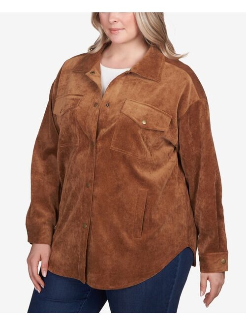 RUBY RD. Plus Size Button Up Solid Pincord Jacket