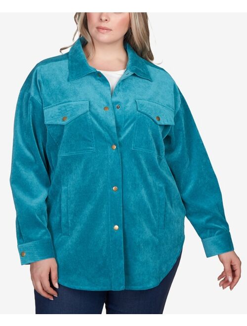 RUBY RD. Plus Size Button Up Solid Pincord Jacket