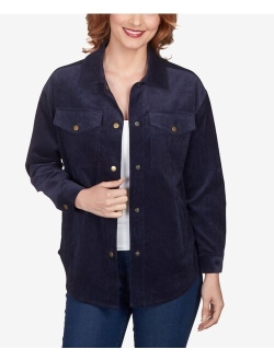 Petite Button Up Solid Corduroy Shacket