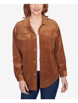 Petite Button Up Solid Corduroy Shacket