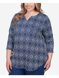 Plus Size Diamond Puff Print Draped Knit Top