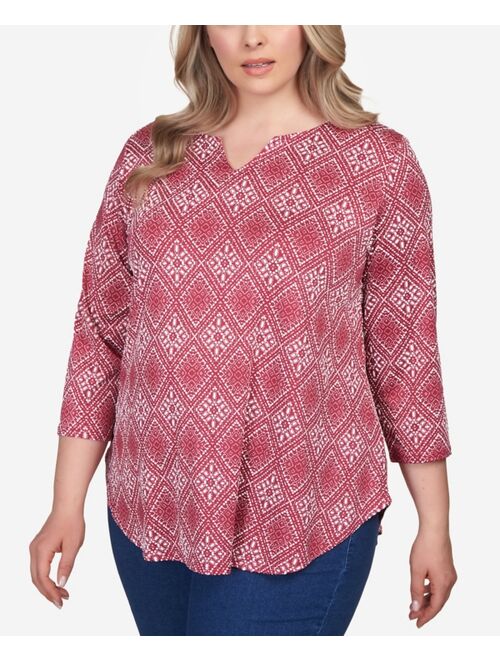 RUBY RD. Plus Size Diamond Puff Print Draped Knit Top