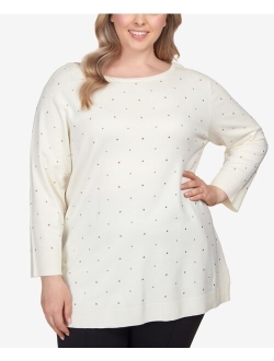 Plus Size Stud Embellished Tunic Sweater