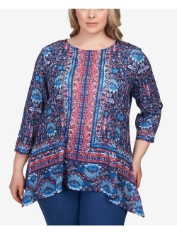 Plus Size Blocked Bandana Paisley Sharkbite Tunic Top