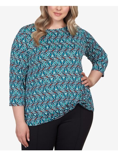 RUBY RD. Plus Size Geometric Puff Print Twisted Top