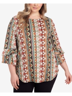 Plus Size Batik Puff Stripe Top