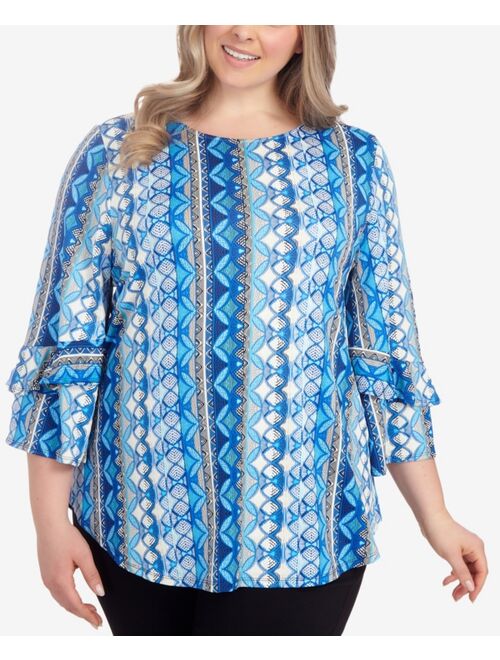 RUBY RD. Plus Size Batik Puff Stripe Top