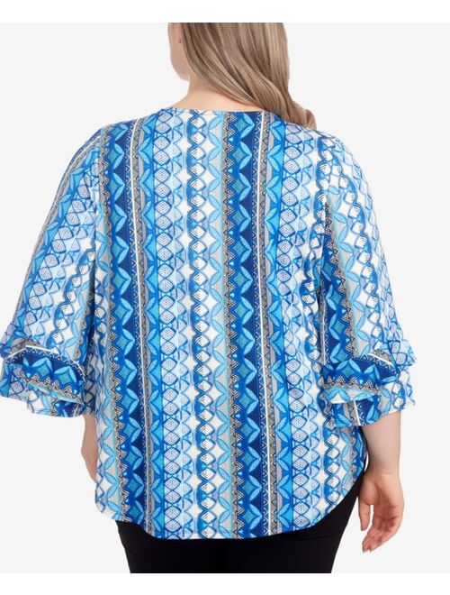 RUBY RD. Plus Size Batik Puff Stripe Top