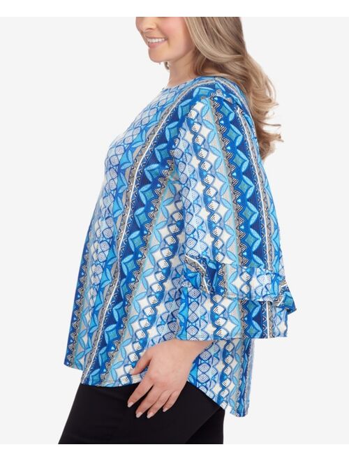 RUBY RD. Plus Size Batik Puff Stripe Top