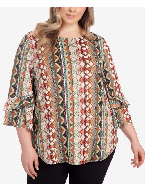 RUBY RD. Plus Size Batik Puff Stripe Top