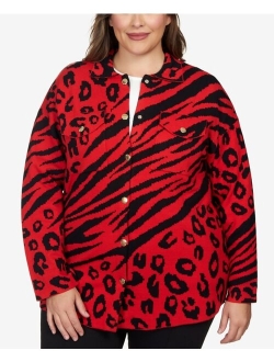 Plus Size Animal Print Shacket Sweater