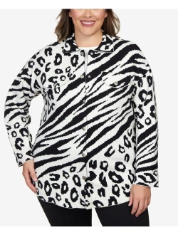 Plus Size Animal Print Shacket Sweater