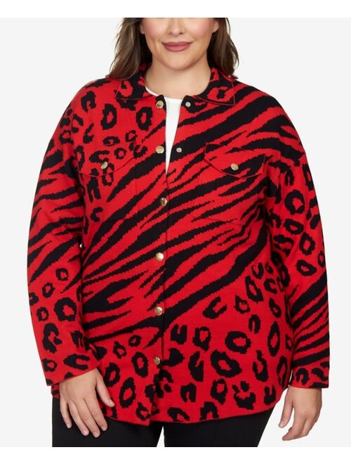 RUBY RD. Plus Size Animal Print Shacket Sweater