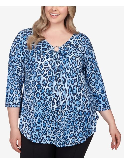 RUBY RD. Plus Size Cheetah O-Ring Dew Drop Accent Top