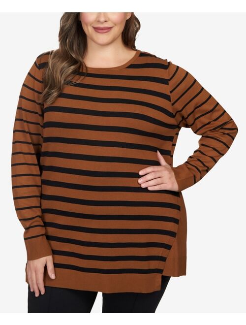 RUBY RD. Plus Size Striped Fold Over Sweater