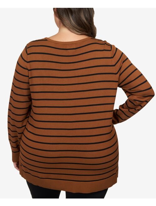 RUBY RD. Plus Size Striped Fold Over Sweater