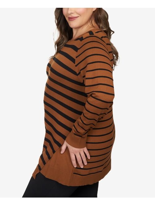 RUBY RD. Plus Size Striped Fold Over Sweater